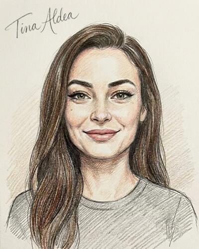 Delivered soulmate sketch of a woman with long dark hair, signed Tina Aldea